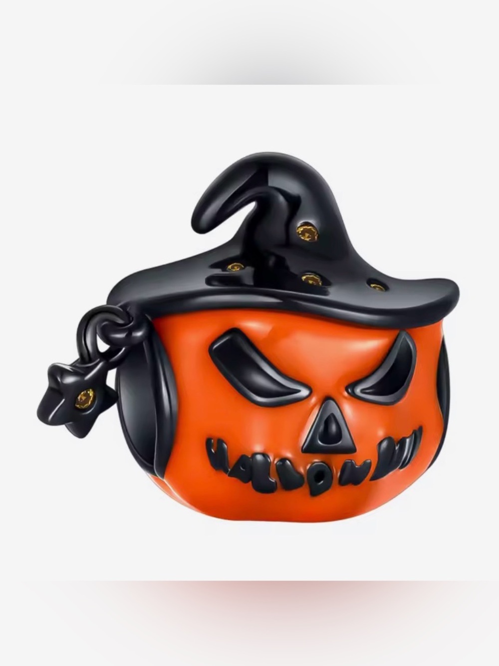 Orange and Black Jack-o'-Lantern Witch Hat Charm